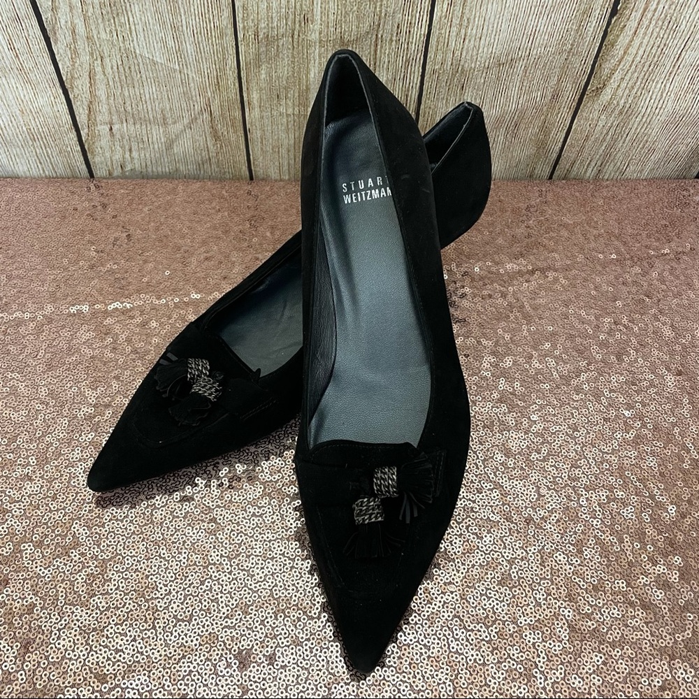 Stuart Weitzman Black Suede Pointed Toe Heels 9